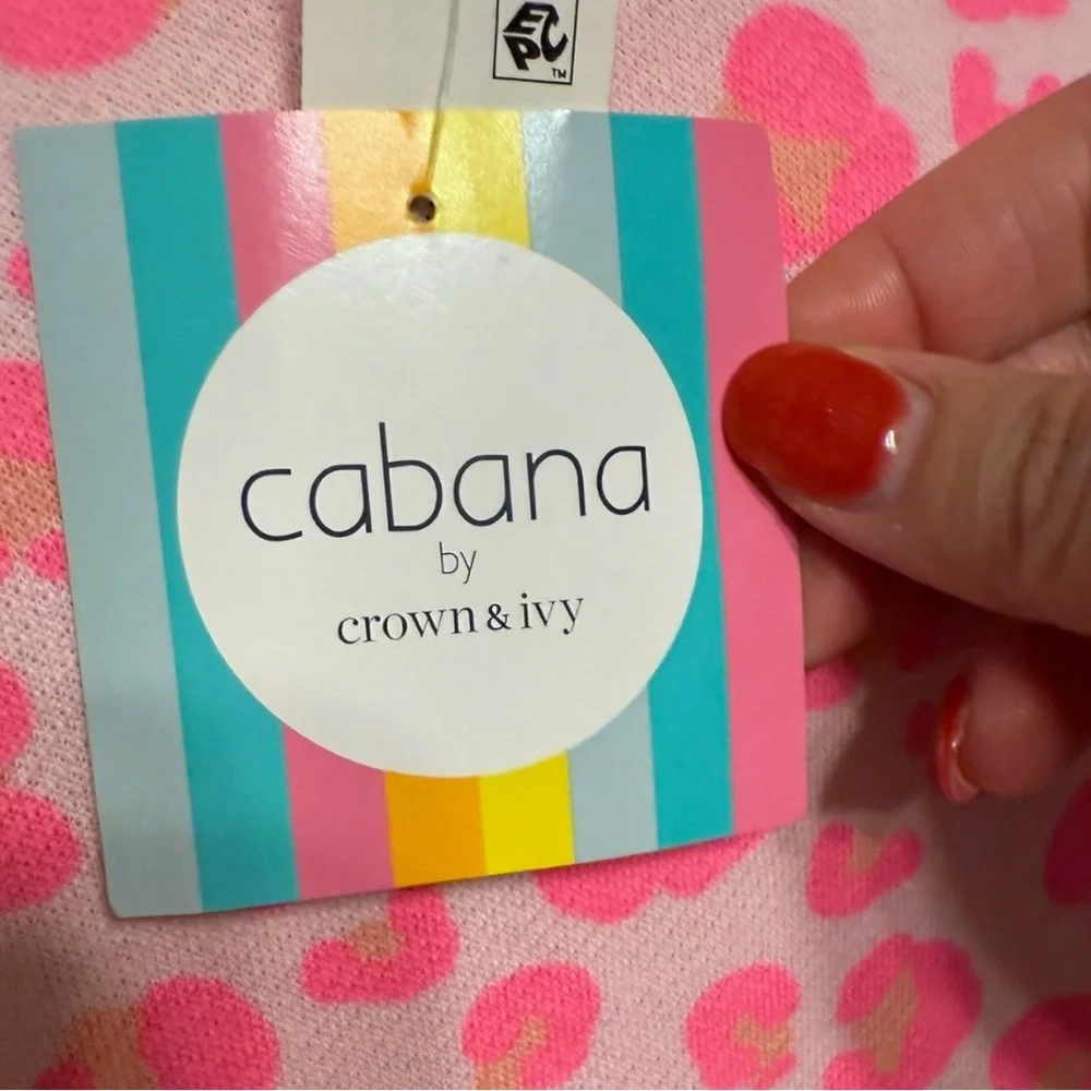 Cabana by Crown & Ivy Pink Leopard Print Sweatshirt Dress Women’s Large NWT - Picture 8 of 10